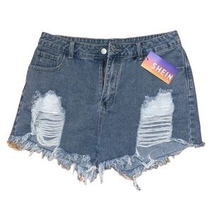 Shein distressed jean shorts frayed hems high waist medium blue women’s size 31